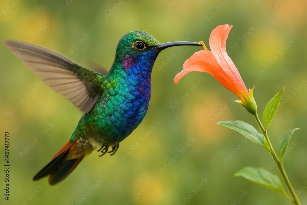 Fototapeta premium Vibrant hummingbird near flower