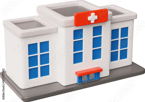 3D vector illustration of hospital building with medical cross.