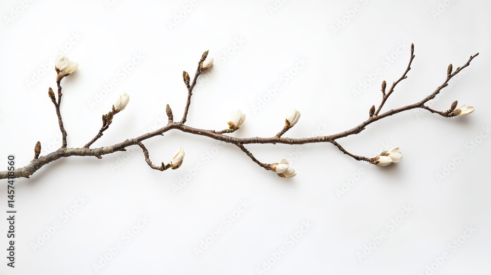 Elegant magnolia branch with delicate white blossoms springtime tree pure calm soft pale buds plant Elegant magnolia branch with delicate white blossoms springtime tree pure calm soft pale buds plant