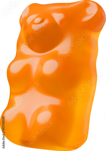 Orange chewy jelly gummy bear 3D vector icon, cartoon sweet candy, animal marmalade confectionery, gelatin vitamins