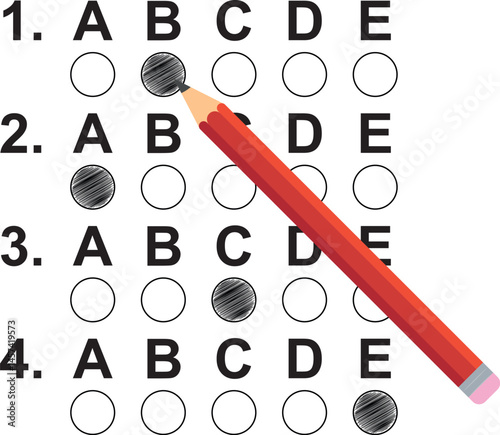 Pencil filling in circles on multiple choice test. 
Optical form.
