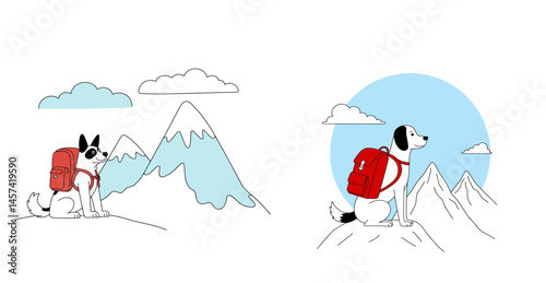 Dog Adventurer Wearing Backpack Against Mountain Landscape