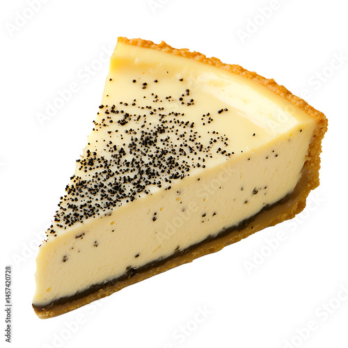 Slice of lemon poppy seed cheesecake isolated on transparent background
