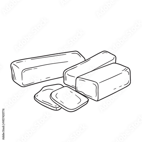 Line Drawing of Rectangular Blocks of Butter or Similar Dairy Product
