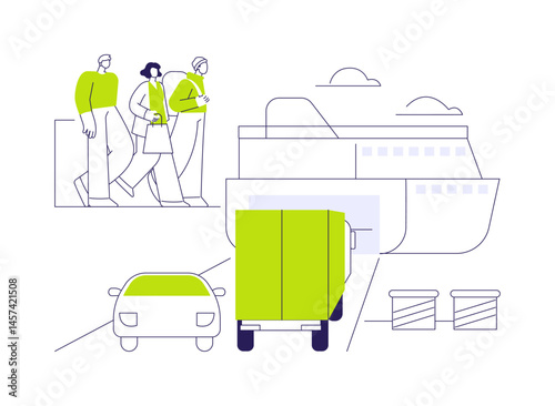 Car ferry abstract concept vector illustration.