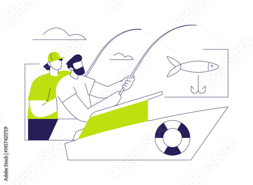 Recreational freshwater fishing abstract concept vector illustration.