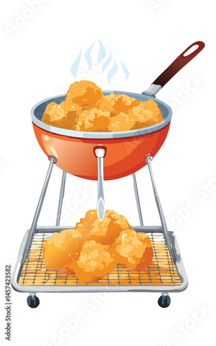 Frying Nuggets in Deep Oil - Vector Illustration