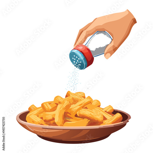 Sprinkling Salt on Crispy French Fries - Vector Illustration