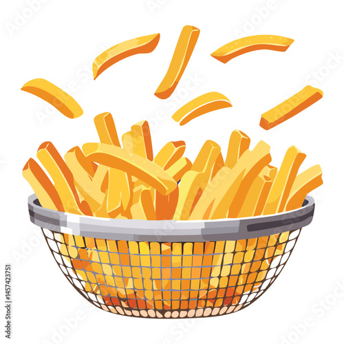 tossing fries in fryer basket - vector illustration