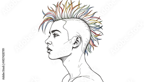 Portrait of a person with a rainbow mohawk hairstyle  