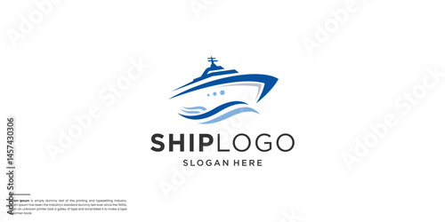 speed boat with waves element logo icon. boat logo design template vector.