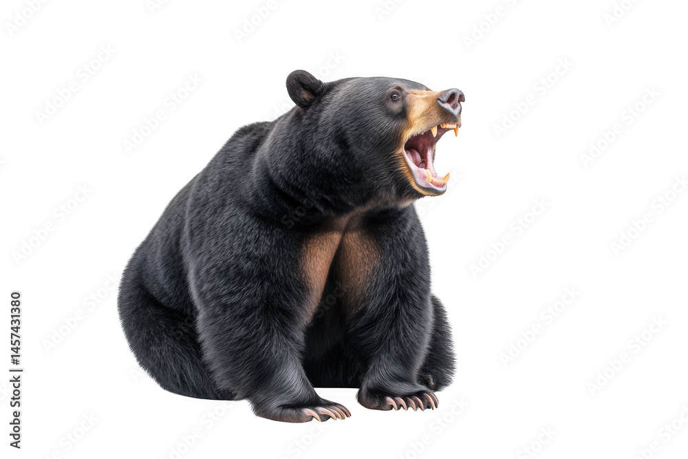 Fototapeta premium Roaring black bear sitting on transparent background