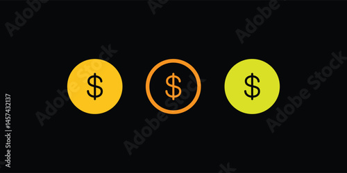 Dollar, icon set. Dollar icon design template. Dollar icon, Money icon sign for financial apps and websites.