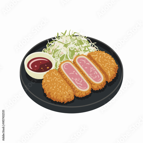 Menchi Katsu Cutlet with Cabbage and Ketchup Dip