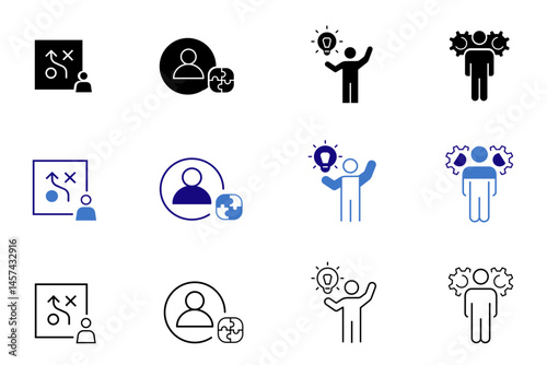 Expert solid line editable icon set. Vector illustration of cooperation, team target, leadership, collaboration icons