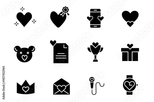 Collection of black heart solid editable icons. Vector illustration of Volunteering, charity and donation, help, support and Donation. Pictogram and infographics