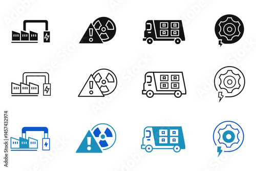 Factory and industry solid line editable icon set. Vector illustration of Plant, manufacture and production. Conceptual pictogram and infographic.