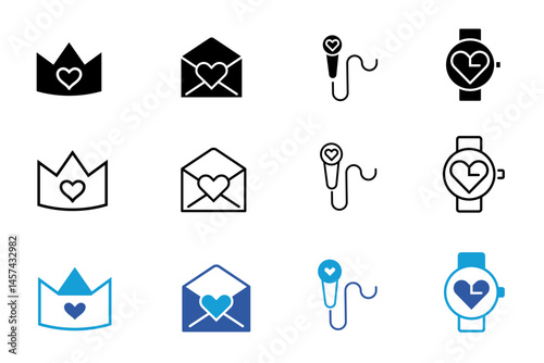Collection of heart solid line editable icons. Vector illustration of Volunteering, charity and donation, help, support and Donation. Pictogram and infographics