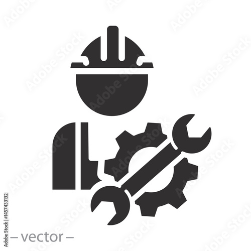 engineer or contractor, technician man icon, maintenance technical, handy service, quality assistance, flat vector illustration