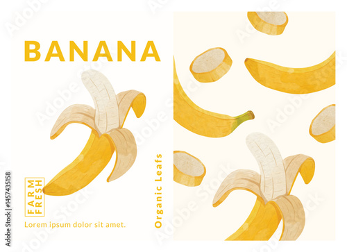 Banana packaging design templates, watercolour style vector illustration.	
