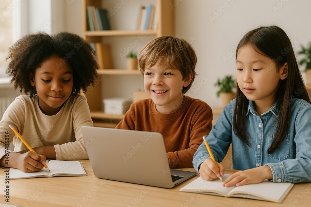 Diverse children learning together. Diverse children learning together.