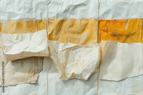 Faded, crumpled paper sections with yellowed stripes