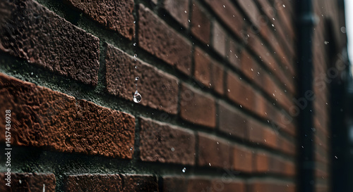 Brick Wall In The Rain Featuring Water Droplets And Texture