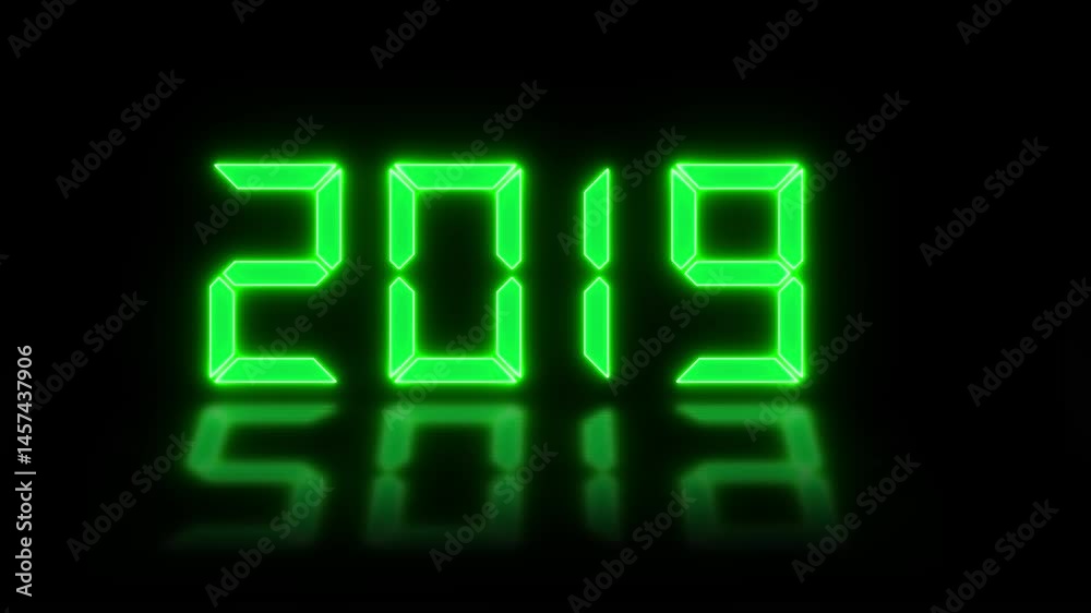 Looping neon glow effect 2026 new year icons Video animation of an LED display in green with the continuous years 2000 to 2026 on a reflective floor - represents the new year 2026 - holiday concept . Looping neon glow effect 2026 new year icons Video animation of an LED display in green with the continuous years 2000 to 2026 on a reflective floor - represents the new year 2026 - holiday concept .