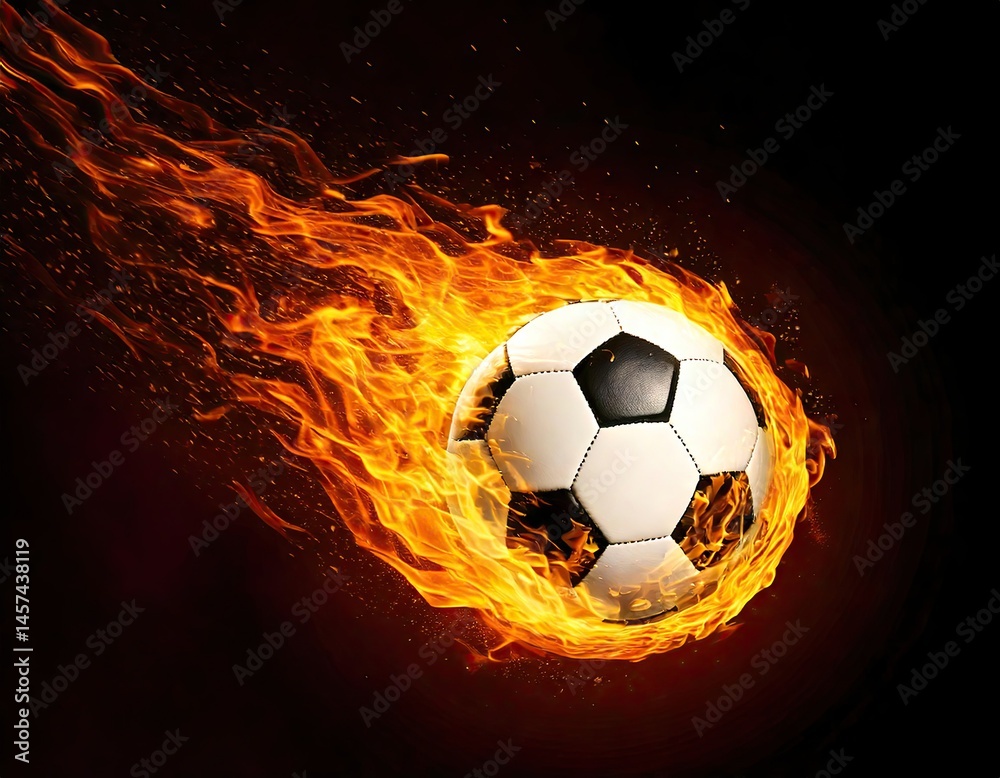 Fototapeta premium an soccer or football on fire flying through the air