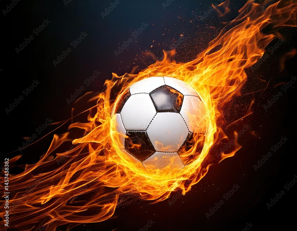 Fototapeta premium an soccer or football on fire flying through the air