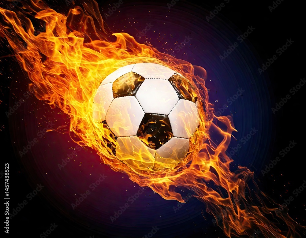 Fototapeta premium an soccer or football on fire flying through the air