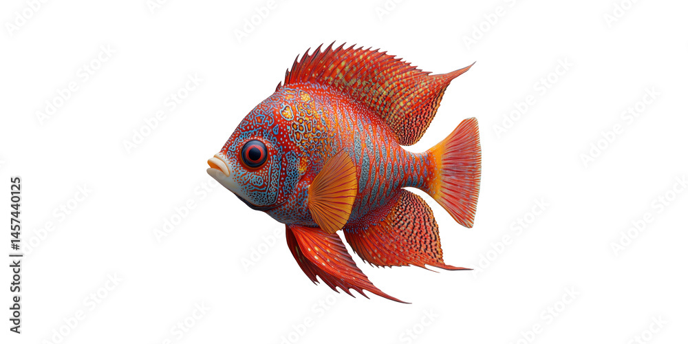 Fototapeta premium Vibrant Red And Blue Fish Illustration. Aquatic Life And Marine Artistry Isolated On Transparent Background
