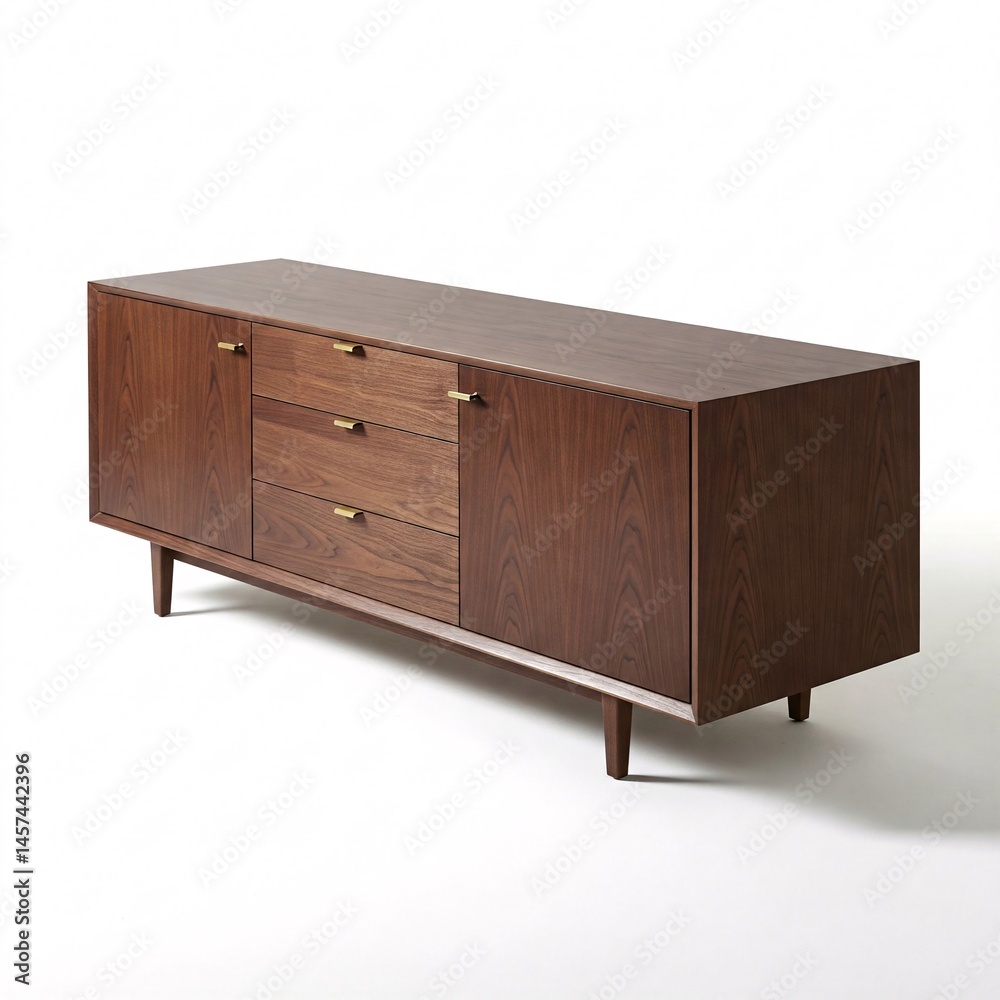 Wooden sideboard with drawers and doors isolated on a white background. Modern furniture piece for storage Wooden sideboard with drawers and doors isolated on a white background. Modern furniture piece for storage