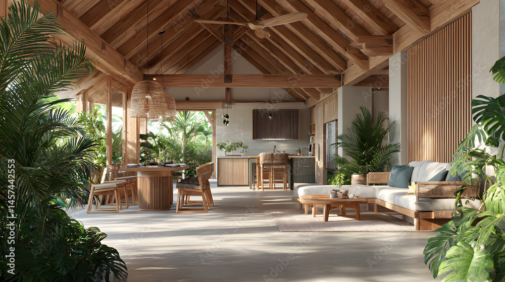 Fototapeta premium Tropical Open-Plan Living Modern Design Meets Nature