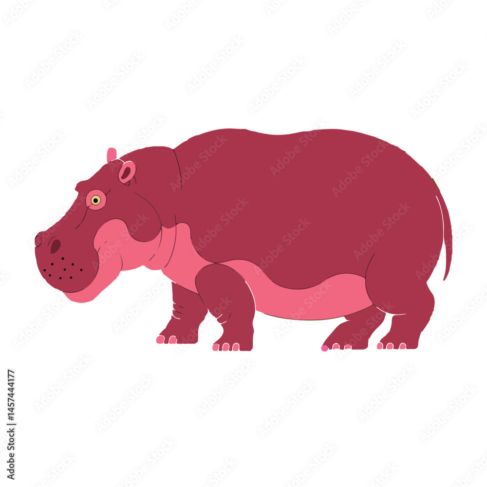 Obraz premium Cartoon Hippopotamus Illustration in Shades of Pink and Red with a Simple and Playful Design Style