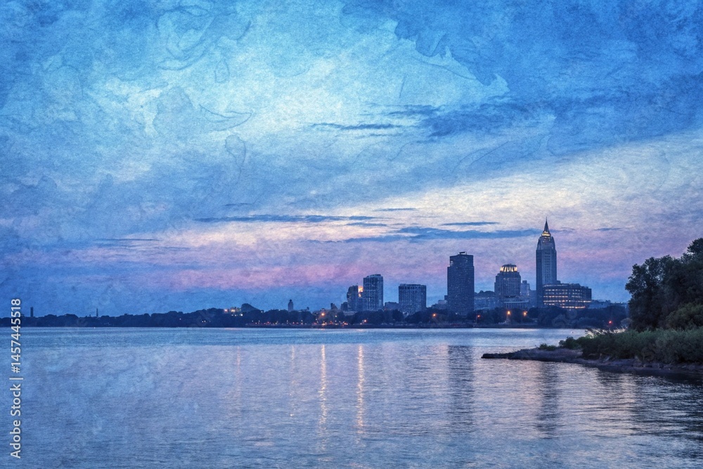 Fototapeta premium Abstract blue textured background calm serene skyline - generated by ai