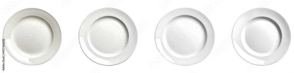 Set, group, collection of a white plate top view isolated on a transparent background. Set, group, collection of a white plate top view isolated on a transparent background.