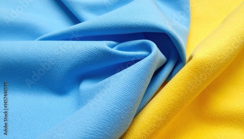 Vibrant blue and yellow fabric drapes in soft folds, creating a textured backdrop for a festive or cheerful design.