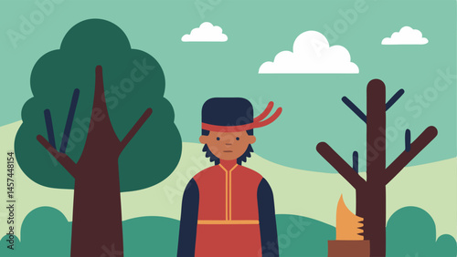 Culturally Significant Tree Show an Indigenous person standing next to a culturally important tree that is marked for ting with chainsaws and logging equipment in the background.