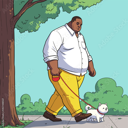 Leisure Walk with Pet: A person strolls alongside their beloved companion on a sunny day, relishing a moment of tranquility.