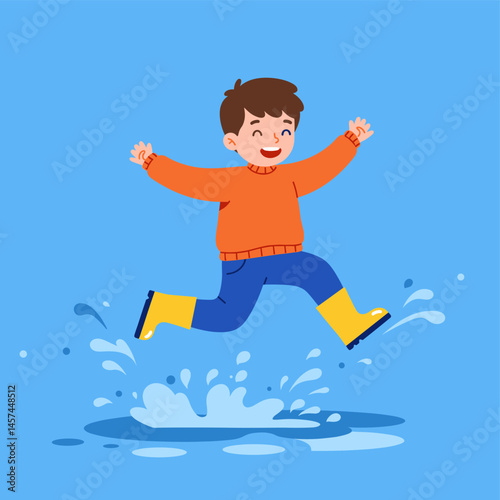 Child's Play: Capturing the pure joy of a child mid-leap, splashing playfully in a puddle with a vibrant blue backdrop. Evoking memories of carefree days and boundless imagination.