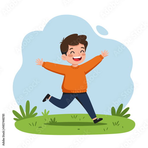 Joyful Kid Running with Open Arms: A young, cheerful child with a beaming smile races forward with outstretched arms. This illustration captures the pure essence of joy and freedom.