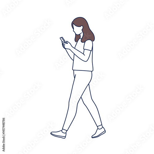 Digital Detachment: A person immersed in a phone, strolling. Depicting solitude in the digital age, reflecting on connection and communication. 