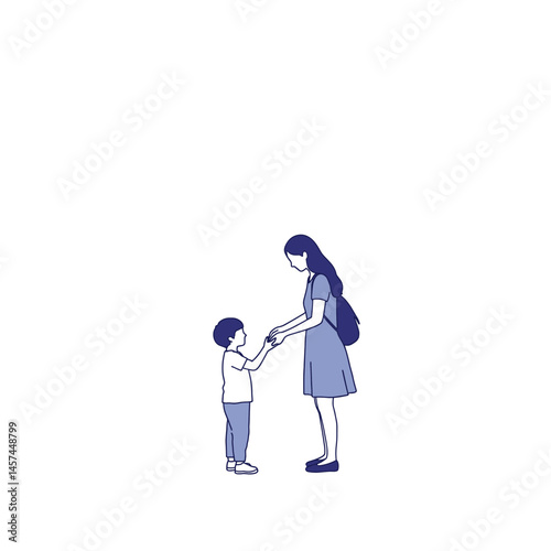 Mother and Son: A heartwarming illustration of a mother and son holding hands, capturing the essence of love and connection. The simple yet powerful imagery evokes feelings of tenderness, warmth.
