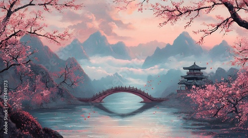 cherry blossom bridge pastel anime dreamy wallpaper