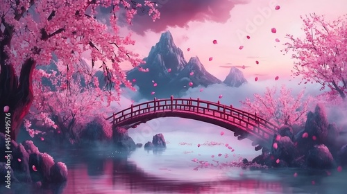 cherry blossom bridge pastel anime dreamy wallpaper