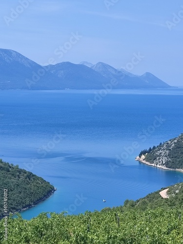 Scenic Aerial View of Croatian Coastline with Blue Adriatic Sea and Mountains