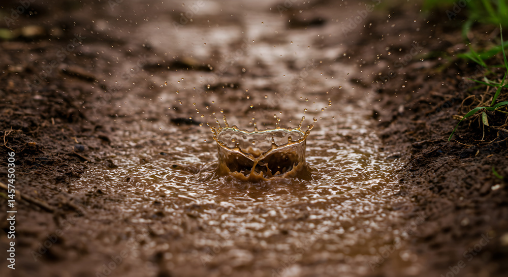 Fototapeta premium Ephemeral Crown Water Drop Splashing On The Ground Close Up View