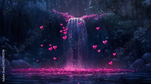 magical fountain with flying hearts anime romantic wallpaper