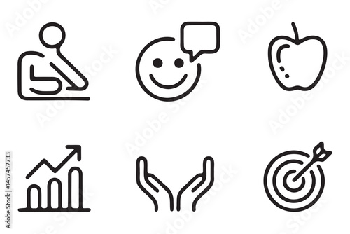 Simple Line Icons Representing Wellness, Growth, and Success